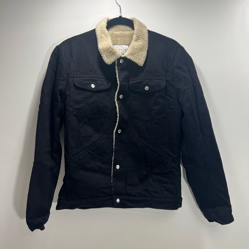 Sandro Black Jacket with Cream Sherpa Collar
